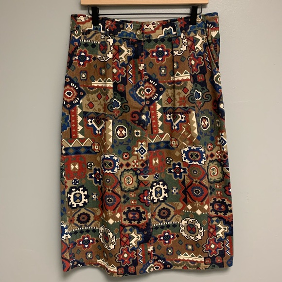 Vintage Geometric Aztec Print Size 14 Cotton Skirt - Picture 2 of 7
